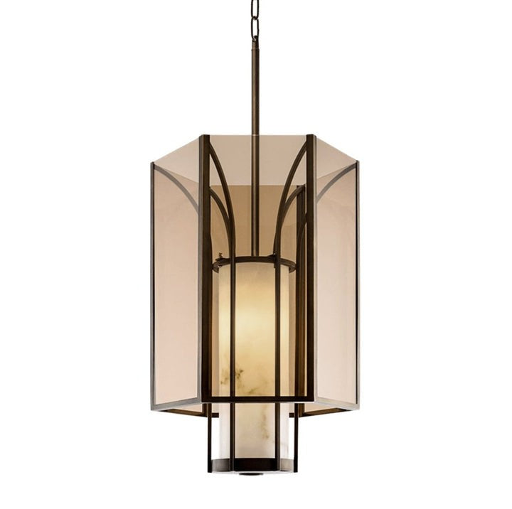 French-Style Black Iron & Alabaster Pendant Light