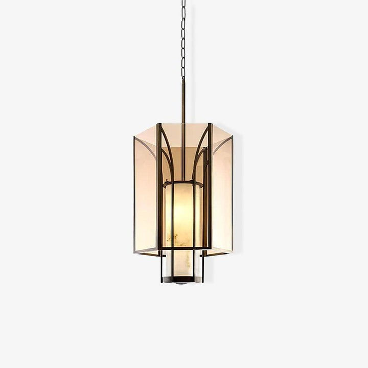 French-Style Black Iron & Alabaster Pendant Light