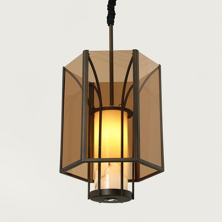 French-Style Black Iron & Alabaster Pendant Light