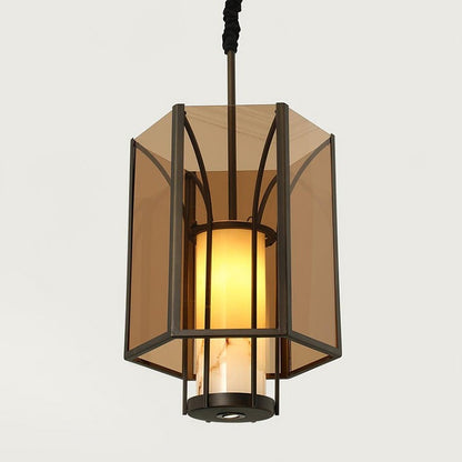 French-Style Black Iron & Alabaster Pendant Light