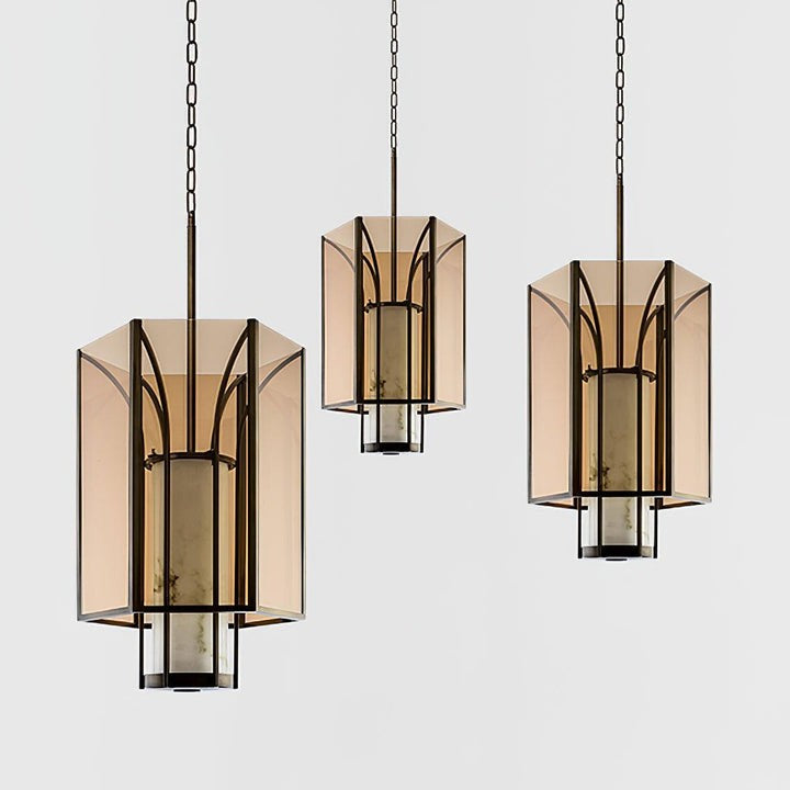 French-Style Black Iron & Alabaster Pendant Light