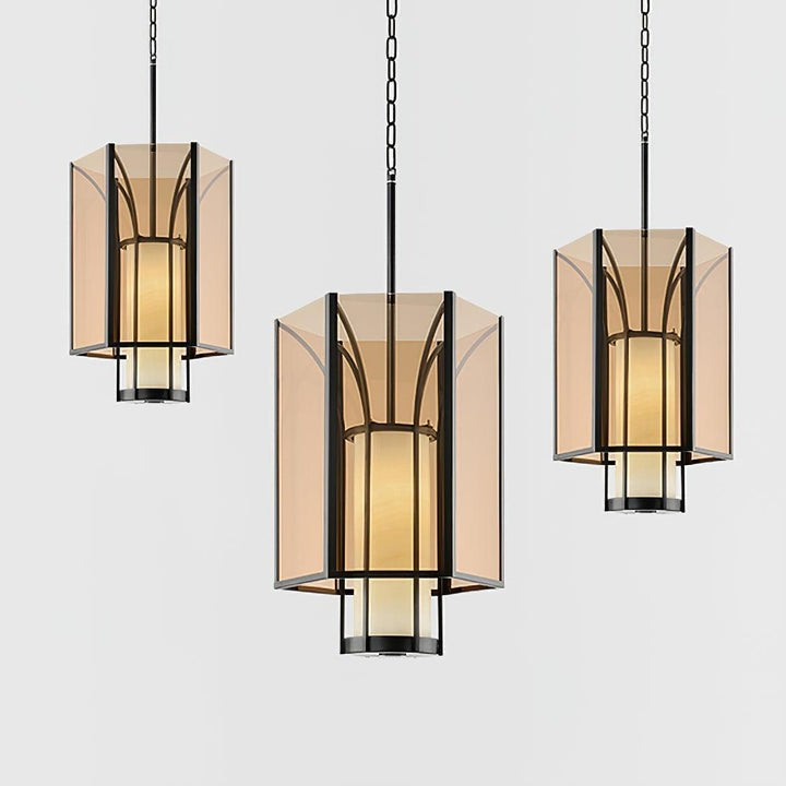 French-Style Black Iron & Alabaster Pendant Light