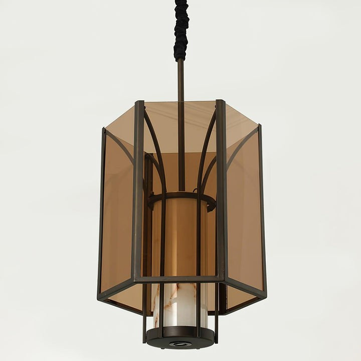 French-Style Black Iron & Alabaster Pendant Light