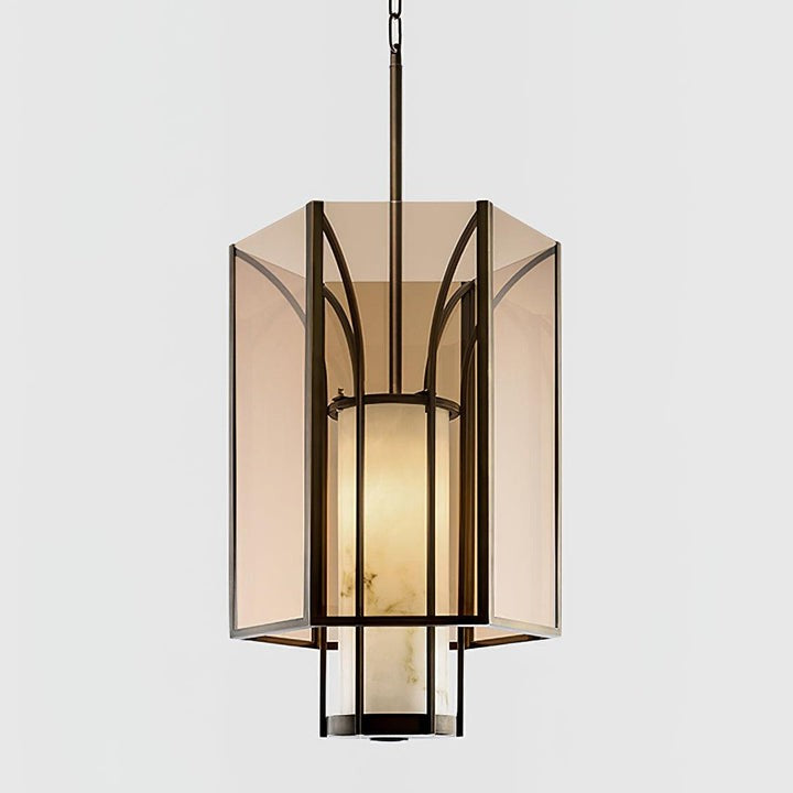 French-Style Black Iron & Alabaster Pendant Light