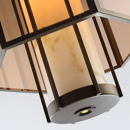 French-Style Black Iron & Alabaster Pendant Light