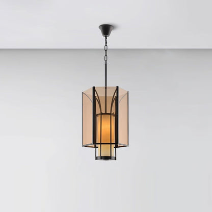 French-Style Black Iron & Alabaster Pendant Light