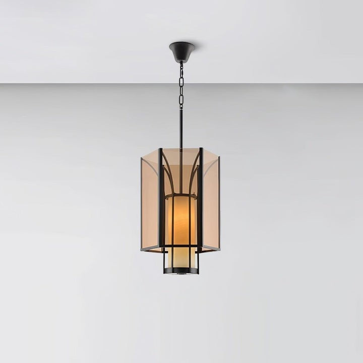 French-Style Black Iron & Alabaster Pendant Light