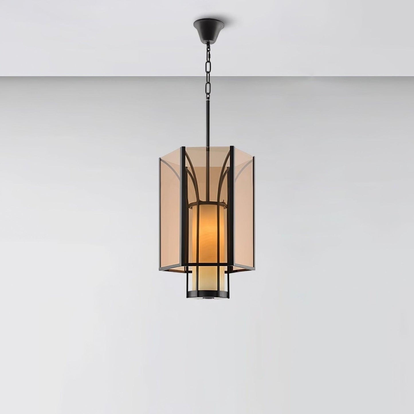 French-Style Black Iron & Alabaster Pendant Light