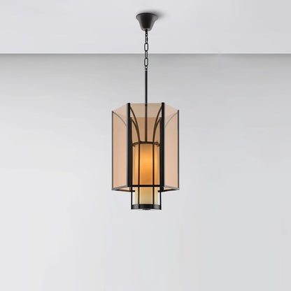 French-Style Black Iron & Alabaster Pendant Light