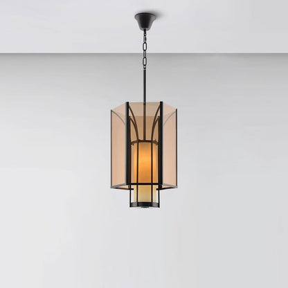French-Style Black Iron & Alabaster Pendant Light