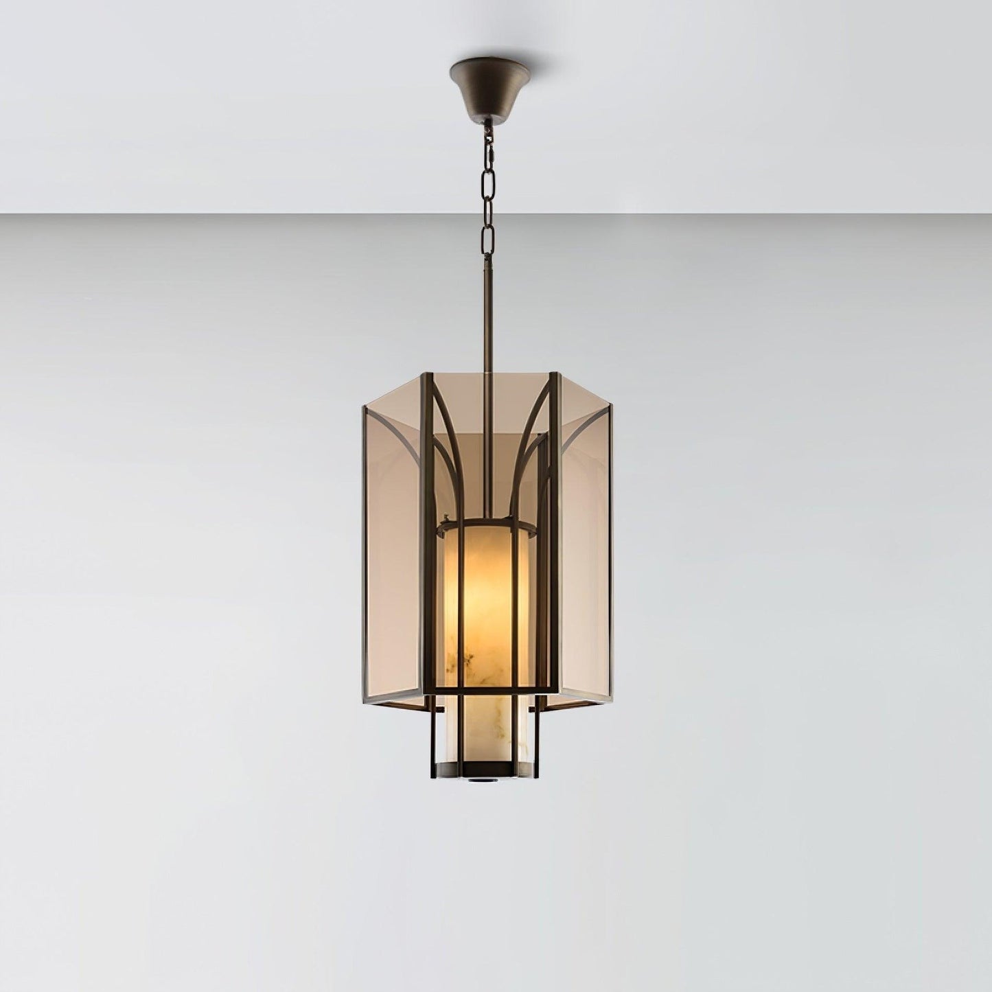 French-Style Black Iron & Alabaster Pendant Light