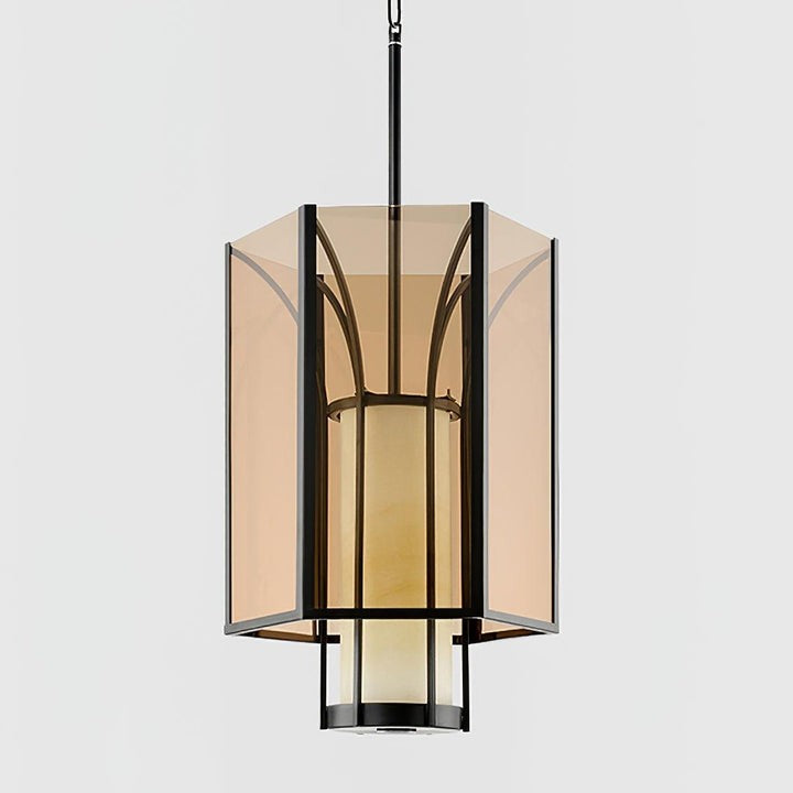 French-Style Black Iron & Alabaster Pendant Light