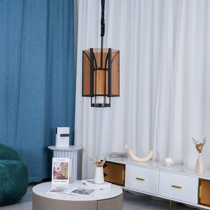 French-Style Black Iron & Alabaster Pendant Light