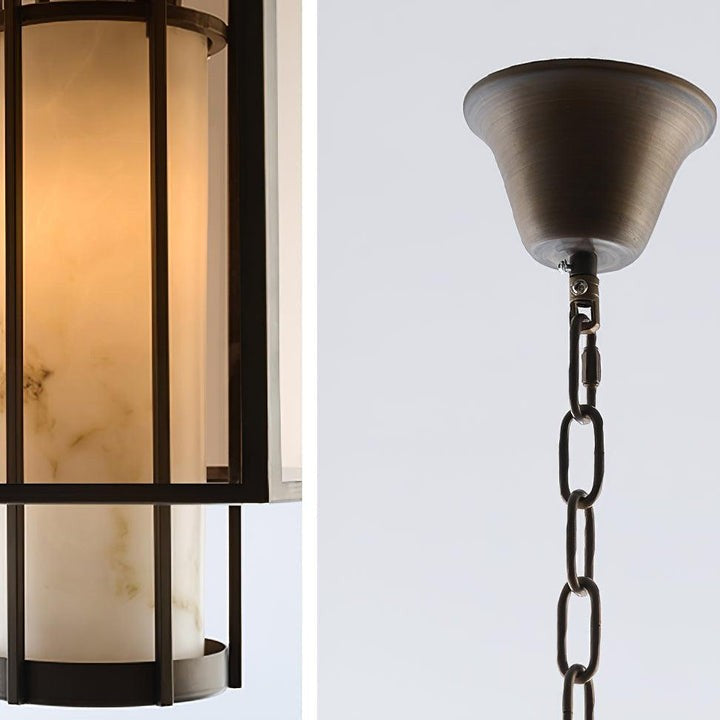 French-Style Black Iron & Alabaster Pendant Light