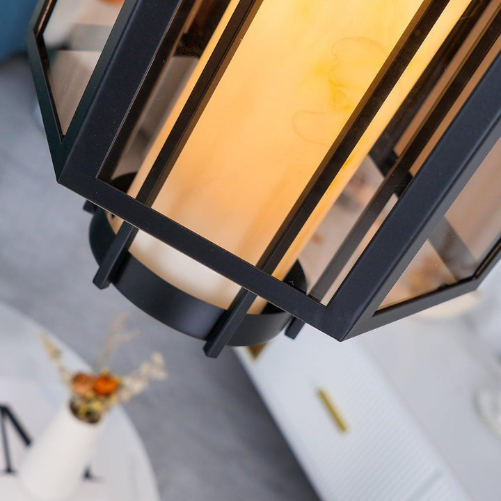 French-Style Black Iron & Alabaster Pendant Light
