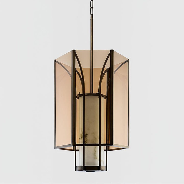 French-Style Black Iron & Alabaster Pendant Light