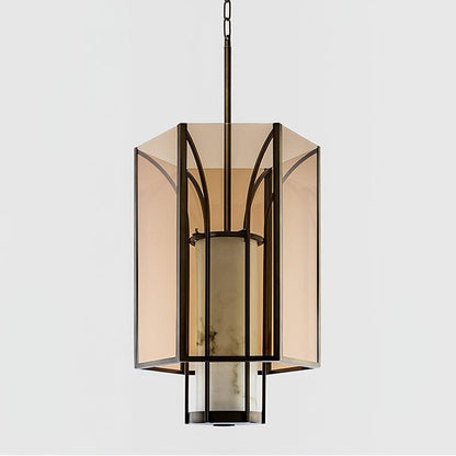 French-Style Black Iron & Alabaster Pendant Light