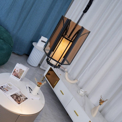 French-Style Black Iron & Alabaster Pendant Light