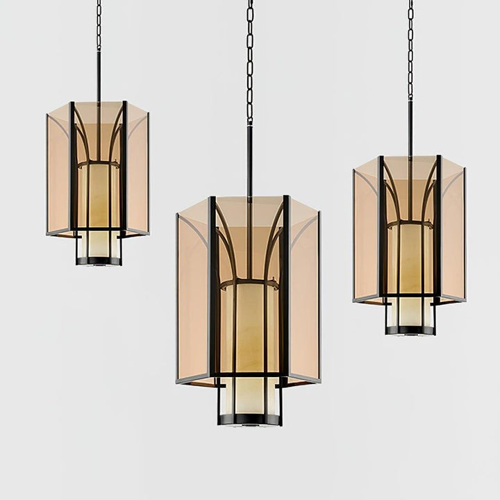 French-Style Black Iron & Alabaster Pendant Light