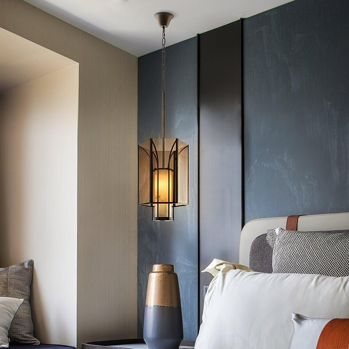 French-Style Black Iron & Alabaster Pendant Light