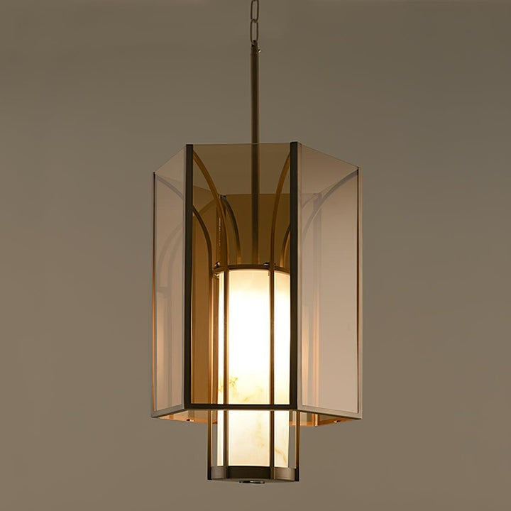 French-Style Black Iron & Alabaster Pendant Light