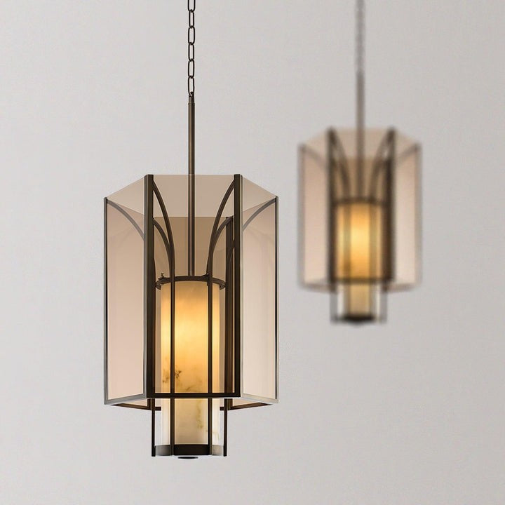 French-Style Black Iron & Alabaster Pendant Light