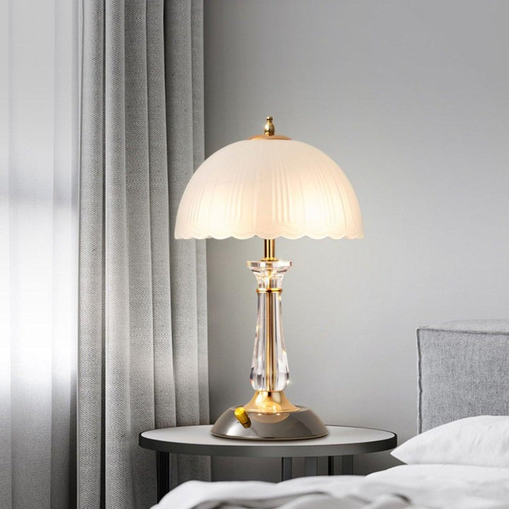 Frosted Glass Dome Table Lamp with Black Metal Frame