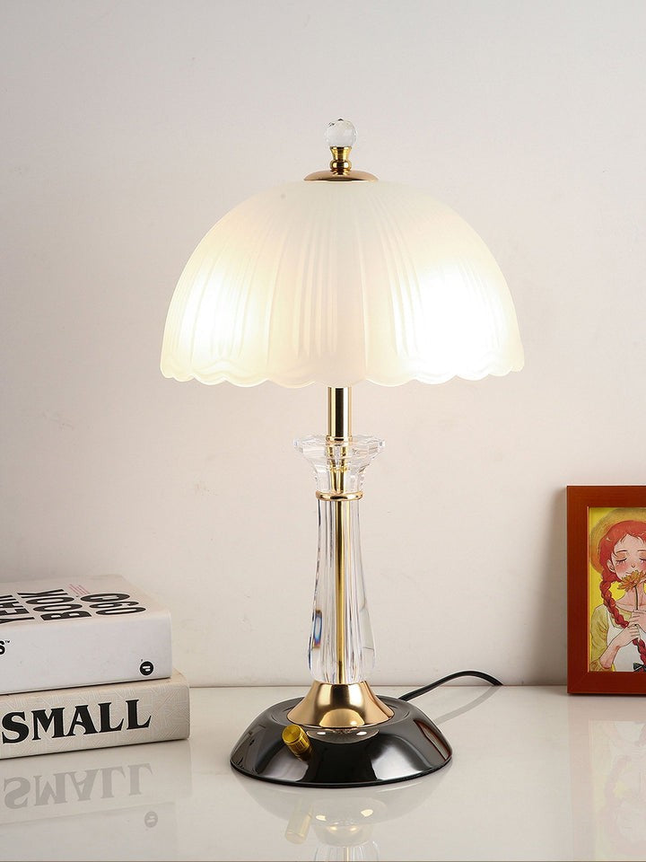 Frosted Glass Dome Table Lamp with Black Metal Frame
