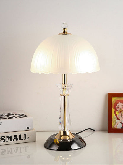 Frosted Glass Dome Table Lamp with Black Metal Frame