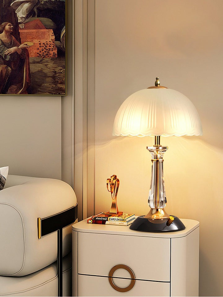 Frosted Glass Dome Table Lamp with Black Metal Frame