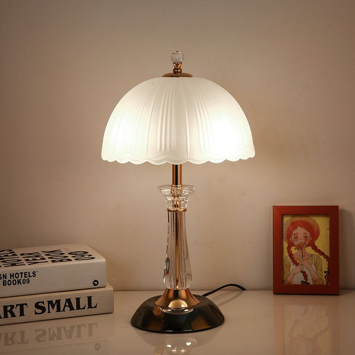 Frosted Glass Dome Table Lamp with Black Metal Frame