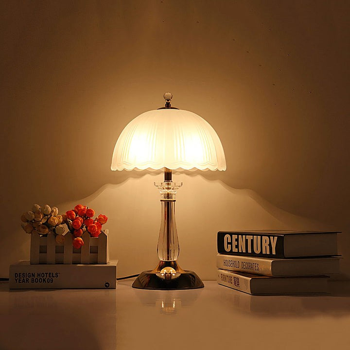 Frosted Glass Dome Table Lamp with Black Metal Frame