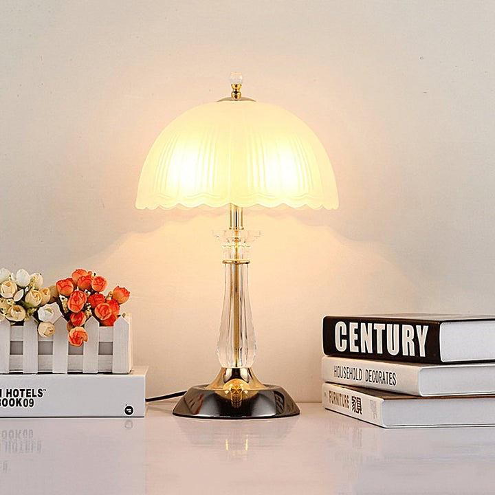 Frosted Glass Dome Table Lamp with Black Metal Frame