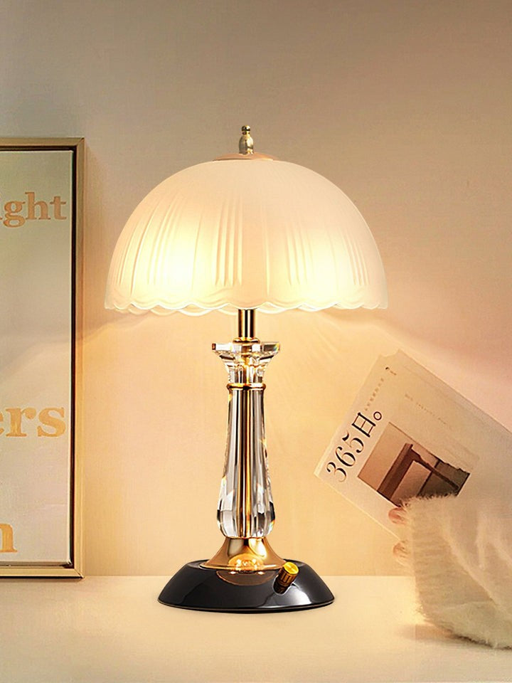 Frosted Glass Dome Table Lamp with Black Metal Frame
