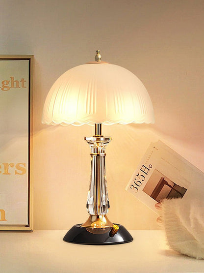 Frosted Glass Dome Table Lamp with Black Metal Frame