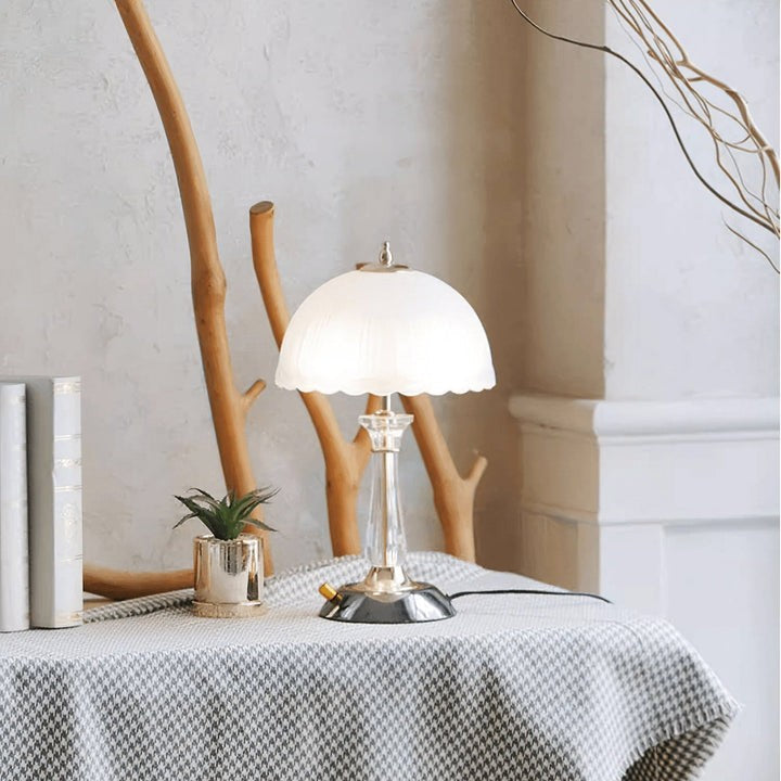 Frosted Glass Dome Table Lamp with Black Metal Frame