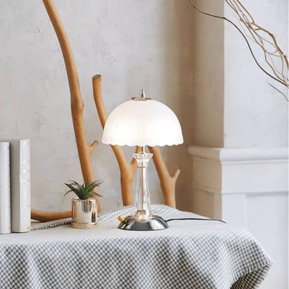 Frosted Glass Dome Table Lamp with Black Metal Frame