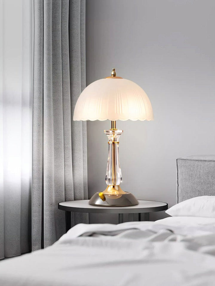 Frosted Glass Dome Table Lamp with Black Metal Frame