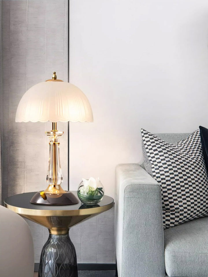 Frosted Glass Dome Table Lamp with Black Metal Frame