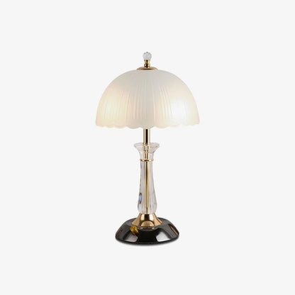 Frosted Glass Dome Table Lamp with Black Metal Frame