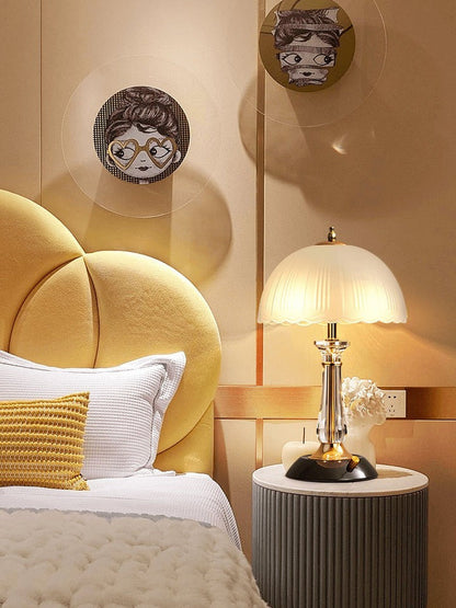 Frosted Glass Dome Table Lamp with Black Metal Frame