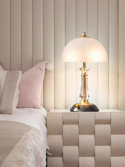 Frosted Glass Dome Table Lamp with Black Metal Frame