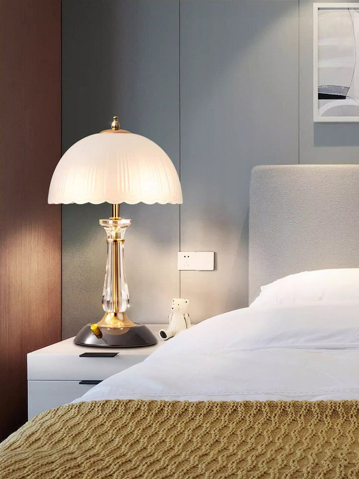 Frosted Glass Dome Table Lamp with Black Metal Frame