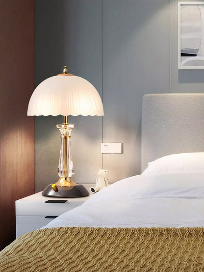 Frosted Glass Dome Table Lamp with Black Metal Frame
