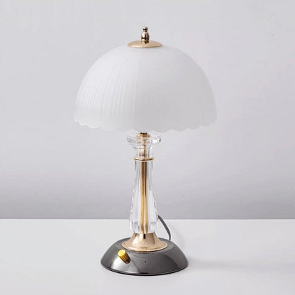 Frosted Glass Dome Table Lamp with Black Metal Frame