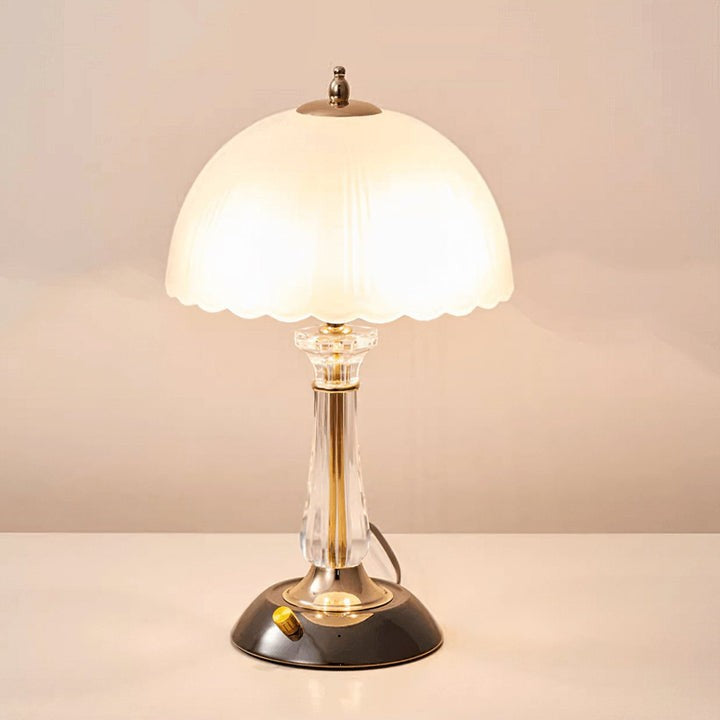 Frosted Glass Dome Table Lamp with Black Metal Frame