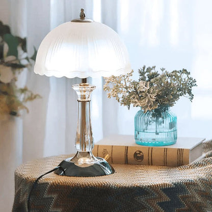 Frosted Glass Dome Table Lamp with Black Metal Frame