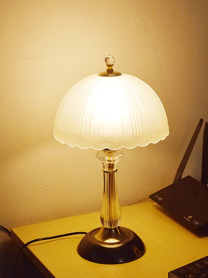 Frosted Glass Dome Table Lamp with Black Metal Frame