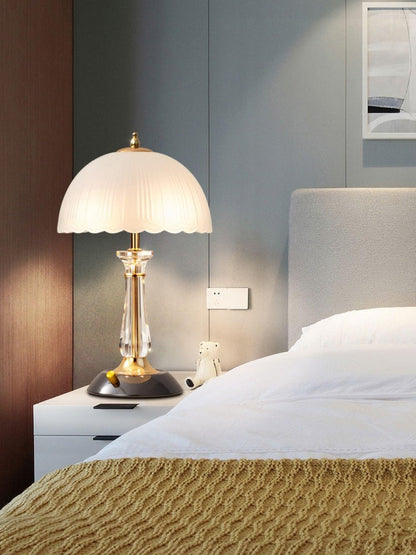 Frosted Glass Dome Table Lamp with Black Metal Frame