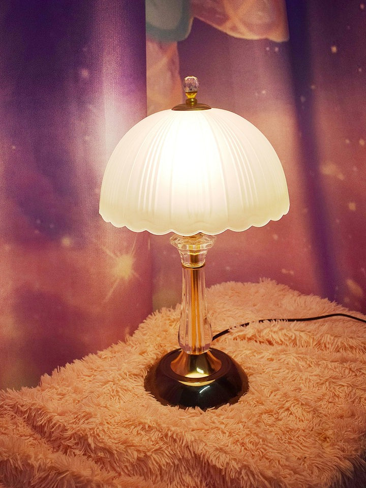 Frosted Glass Dome Table Lamp with Black Metal Frame